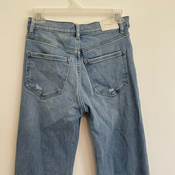 EXPRESS Flare High Rise Jeans Light Wash Ripped Fraying Raw Hem High Waisted Y2K - Picture 11 of 12